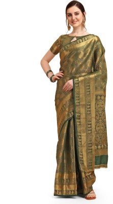 SERONA FABRICS Woven, Printed Banarasi Cotton Silk Saree(Light Green)