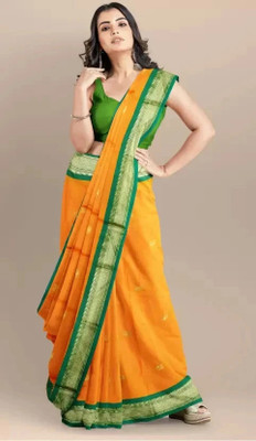 VEERAETHNIC Woven Banarasi Cotton Silk Saree(Yellow)