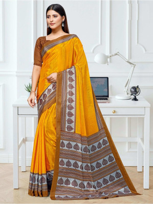 Panchvati NX Printed Bollywood Crepe Saree(Yellow, Multicolor)
