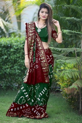 JERAVI Enterprise Printed Bandhani Art Silk Saree(Maroon)