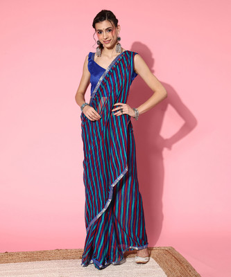 Sareemall Printed Leheria Chiffon Saree(Blue)