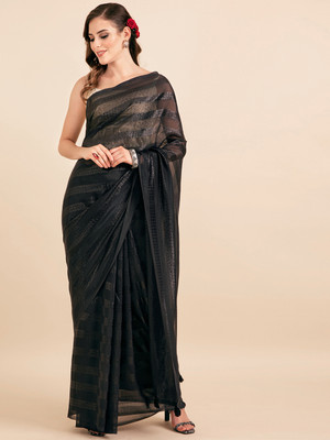 Sangria Embellished Saree with Attached Blouse Silk Blend Saree(Black)