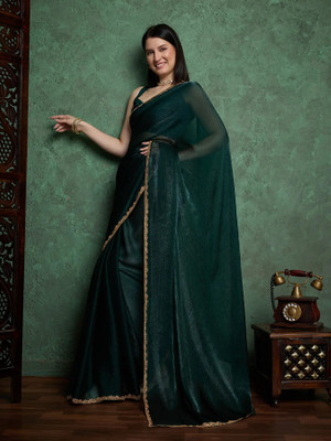 QVIDYA Self Design, Embellished Bollywood Tussar Silk Saree(Green)