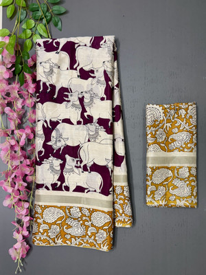 RegalDrapes Printed Kalamkari Cotton Silk Saree(Magenta)