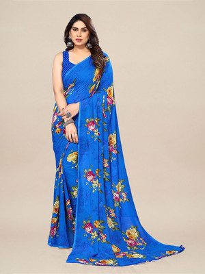 Moda Rapido Printed Daily Wear Georgette Saree(Blue)