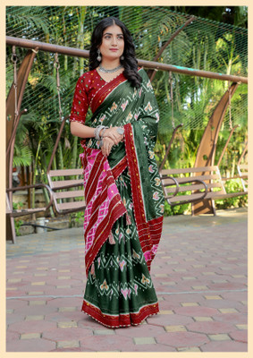 JASU CREATION Printed Handloom Pure Cotton Saree(Light Green)