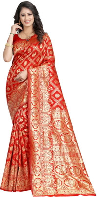DHAYNAAND REEWA FASHION Woven Banarasi Jacquard Saree(Red)