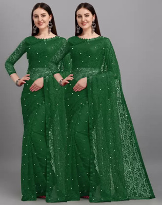 Online Bazaaar Self Design Bollywood Net Saree(Green)