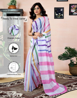Samah Self Design Daily Wear Chanderi, Cotton Blend Saree(White)