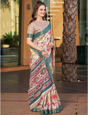 HITESH ENTERPRISE Digital Print Handloom Cotton Silk Saree(Pink)