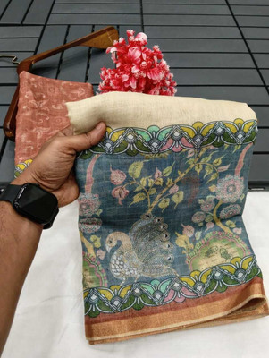 HouseOfCommon Printed, Woven Kanjivaram Pure Cotton, Cotton Linen Saree(Multicolor)