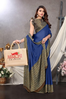 MIRCHI FASHION Printed Daily Wear Chiffon, Georgette Saree(Dark Blue, Brown)