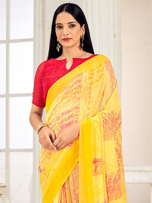 ANOUK Printed Daily Wear Georgette Saree(Yellow)