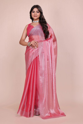 JS Clothing Mart Embellished Bollywood Net Saree(Pink)