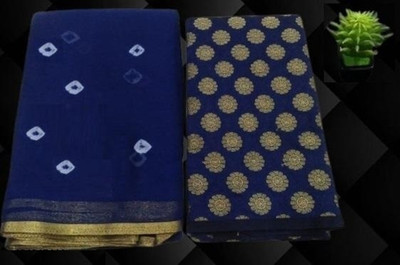 TIARAA Printed Bandhani Chiffon Saree(Dark Blue)