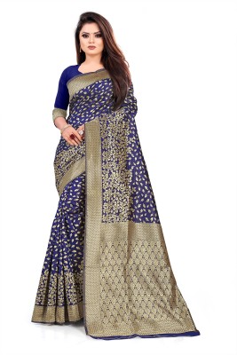 Aldwych Woven Kanjivaram Silk Blend Saree(Blue)