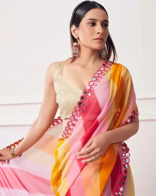 ZENBLAZE Printed, Digital Print, Striped, Self Design, Embroidered Bollywood Georgette Saree(Multicolor)