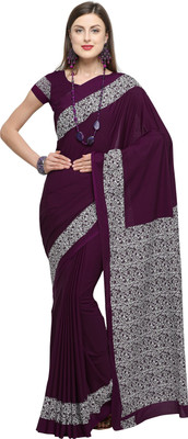 Bansi Ecom Printed, Temple Border Daily Wear Crepe, Silk Blend Saree(Purple)