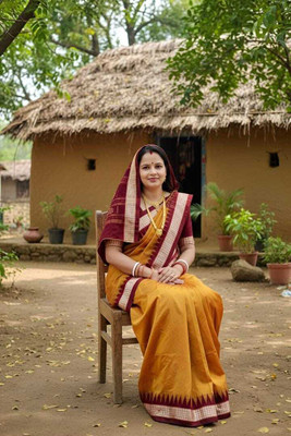 Tilfelle Woven, Temple Border Sambalpuri Silk Blend Saree(Mustard)