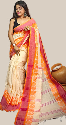 cloud vastra Solid/Plain Handloom Pure Cotton Saree(Multicolor)