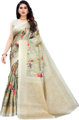 Priyashi Printed Mysore Art Silk Saree(Green)