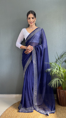 MM VENTURE Embroidered Bollywood Georgette Saree(Blue)