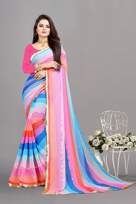 SYNVOZET Printed, Floral Print Bollywood Georgette Saree(Multicolor)