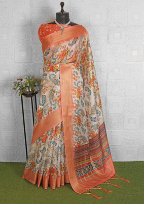 Bhagwati Creation Printed Bollywood Pure Silk Saree(Orange)