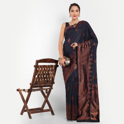 KH Enterprise Self Design Banarasi Silk Blend, Polyester Saree(Dark Blue)