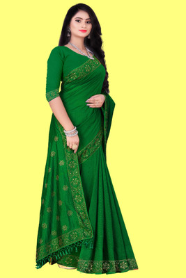 nevya creation Embellished Baluchari Georgette, Satin Saree(Green)