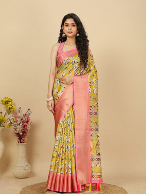 HouseOfCommon Printed, Woven Assam Silk Art Silk Saree(Yellow)