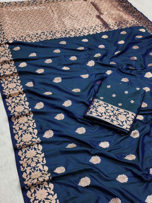 SHREEKHODIYARST Printed Banarasi Jacquard, Pure Silk Saree(Pack of 2, Blue)