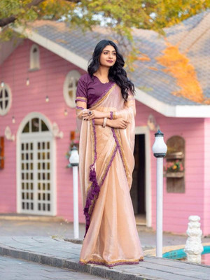 SAI LEELA CREATION ART Solid/Plain Bollywood Chiffon Saree(Cream)