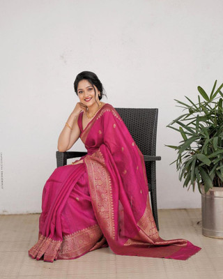 Khodal Zari Work Woven Kanjivaram Jacquard, Pure Silk Saree(Pink)