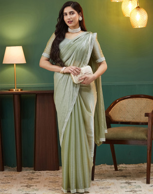Satrani Embellished, Embroidered Bollywood Chiffon, Lace Saree(Green)