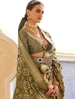 Sareemall Printed Banarasi Silk Blend Saree(Light Green)