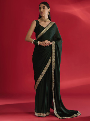 Tasrika Embellished Bollywood Tissue Saree(Dark Green)