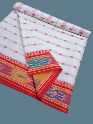 Happy Creation Woven Tant Cotton Blend Saree(White)