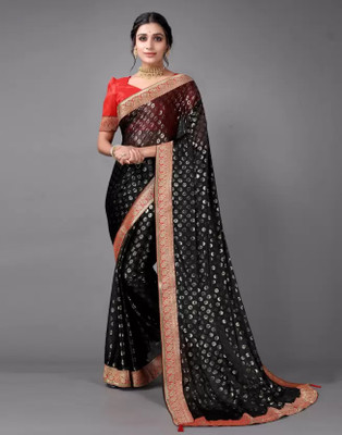 lizyaa enterprise Printed Bollywood Lycra Blend Saree(Black)