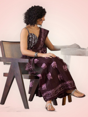 baratheon Self Design Bollywood Cotton Blend Saree(Maroon)