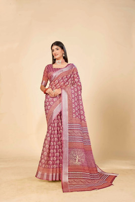 Rachna Printed Daily Wear Linen Saree(Red)