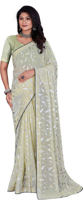 Online Bazaar Floral Print Bollywood Georgette Saree(Yellow)
