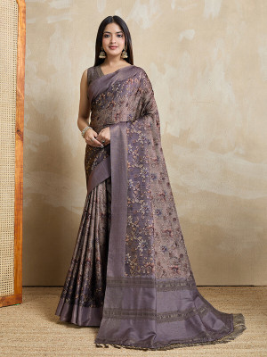 Divastri Digital Print, Printed Bollywood Tussar Silk Saree(Purple)