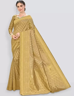 Suntex Woven Bollywood Pure Silk Saree(Gold)