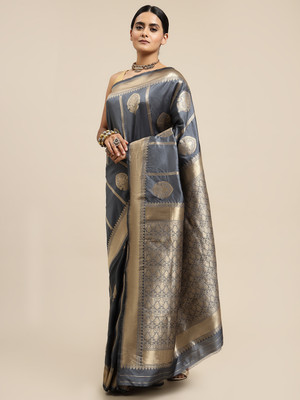 AMIRAT CLOTHING Self Design Banarasi Jacquard Saree(Grey)