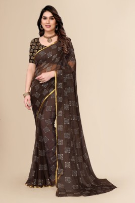 Divastri Woven, Printed Daily Wear Chiffon Saree(Brown)