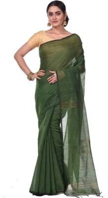 ASIMA TEXTILE Solid/Plain Daily Wear Handloom Cotton Blend Saree(Green)