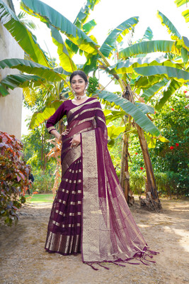 KOTHARI SBT Solid/Plain Bandhani Organza Saree(Magenta)