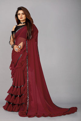 Maruti Creation Self Design, Solid/Plain, Digital Print, Dyed Bollywood Georgette, Chiffon Saree(Maroon)