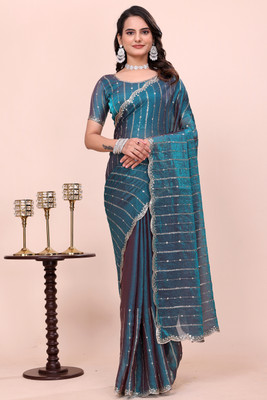 K 5 FASHION Embellished, Floral Print Bollywood Jimmy choo Saree(Green)